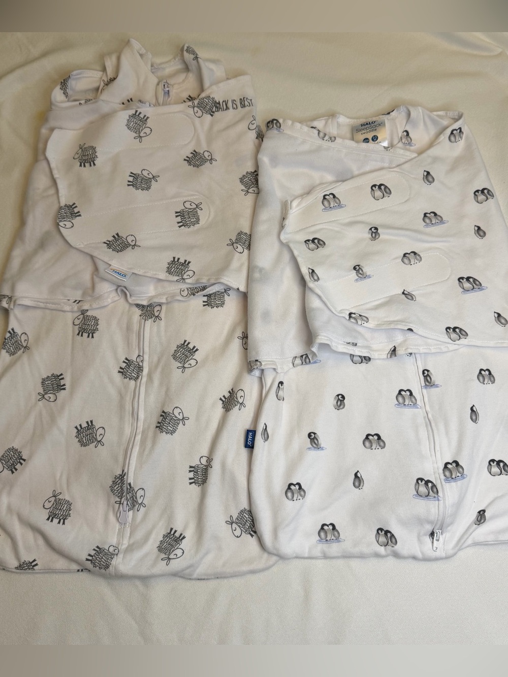 HALO SleepSack 3-Way Adjustable Swaddle Blanket Lot of 2 Cotton 0-3M, 6-12M